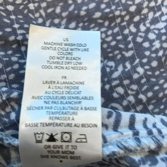 Cooper & Ella Career Blouse Cap Sleeve Tie Bottom Blue Animal Print Size Medium - Picture 11 of 14